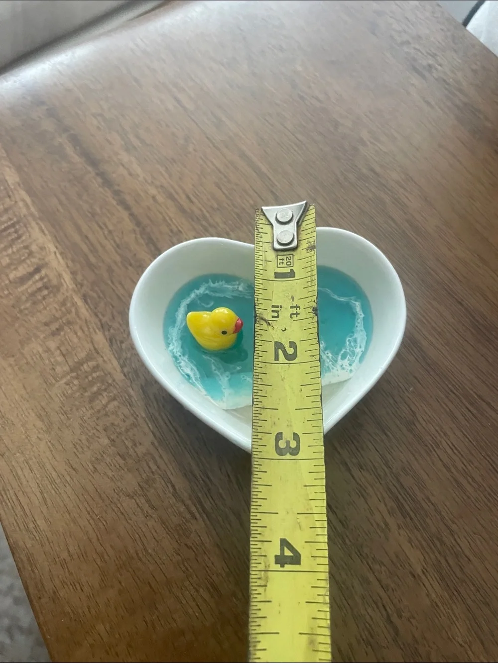 Heart Shaped Trinket Dish with Blue Ocean Resin and Yellow Duck